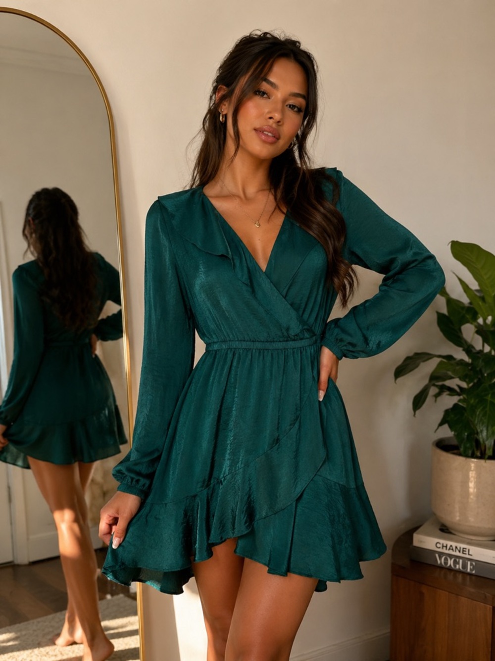 Express Emerald Green Long-Sleeve Wrap Dress size small.